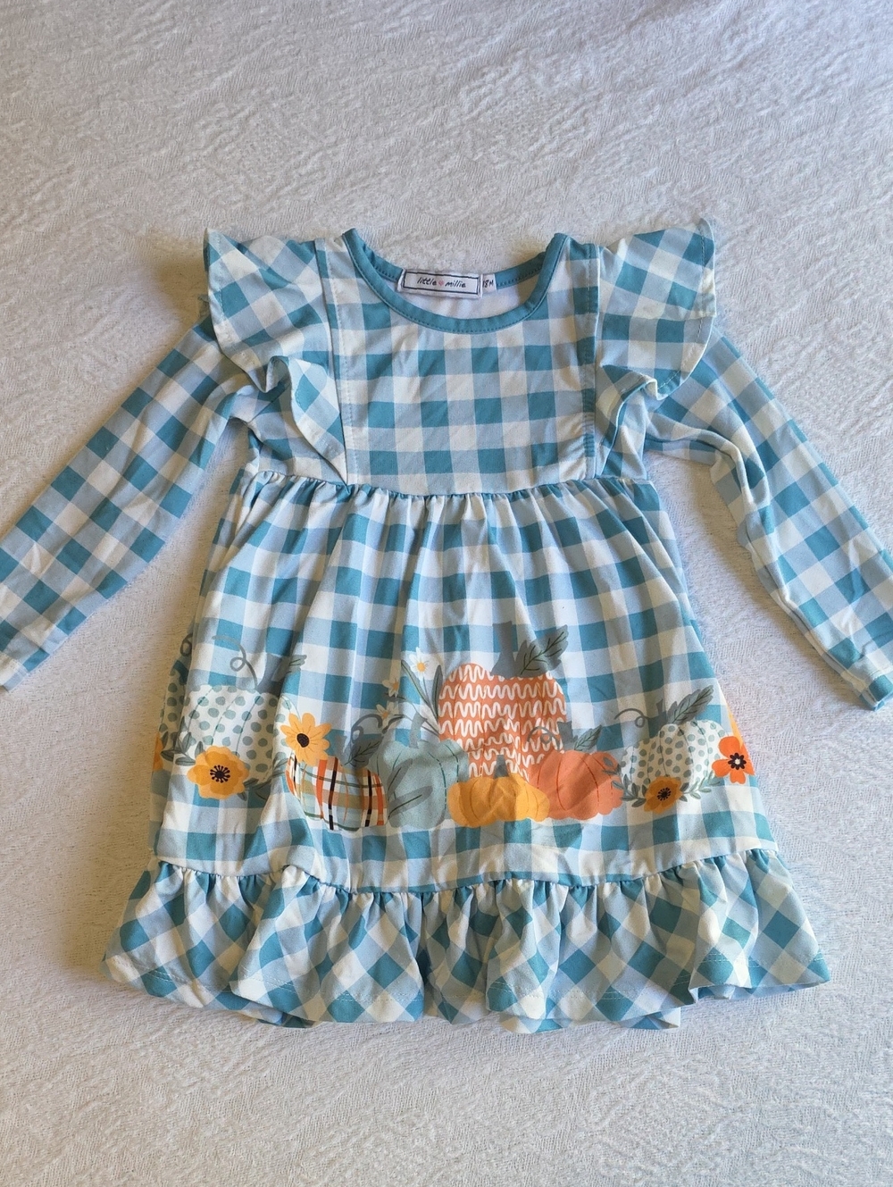 Blue Gingham & Pumpkin Fall Dress - Little Millie, 18 Month